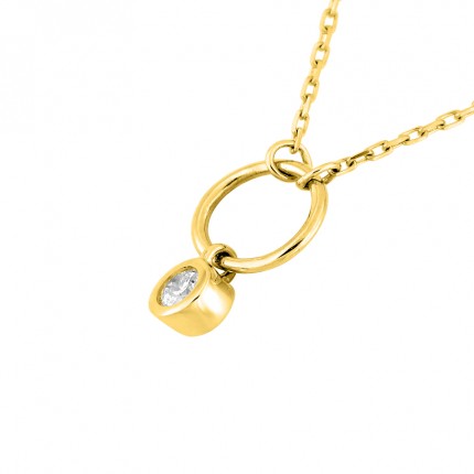 Collar circular en oro amarillo de 18k y diamante de 0,06 ct, engaste de bisel