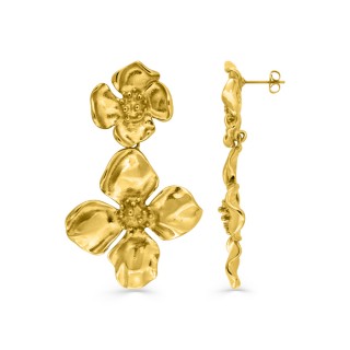 Brincos de flores em aço dourado