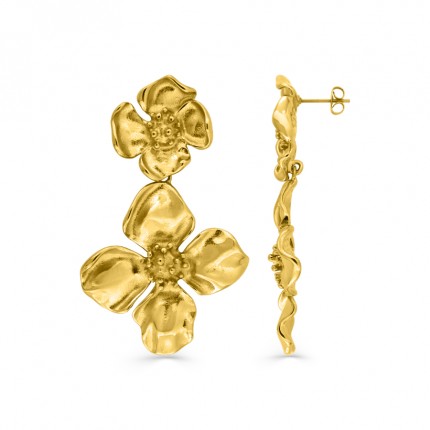 Brincos de flores em aço dourado