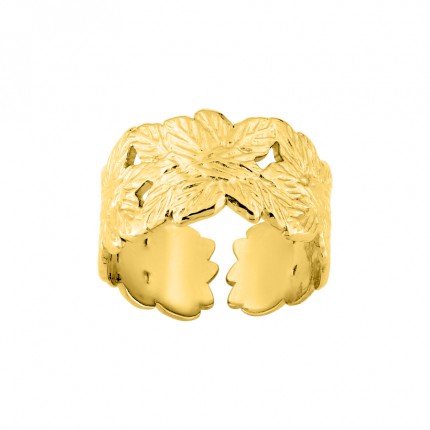 Anel ajustável em aço dourado com motivo de folhas