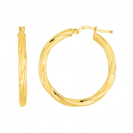 Brincos de argola torcida em ouro amarelo 9k