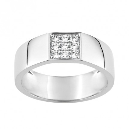 Sortija de plata rodiada diseño plano con 9 circonitas