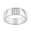 Sortija de plata rodiada diseño plano con 9 circonitas