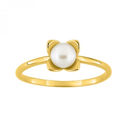 Anillo de oro amarillo 9k y perla de 5 mm