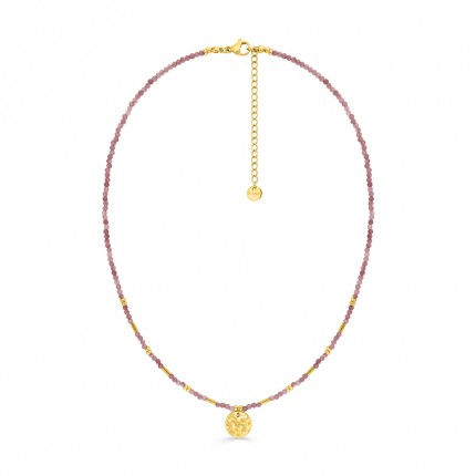 Collar de acero dorado con bolas de cristal