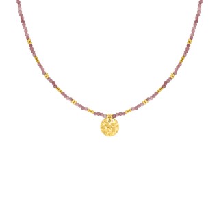 Colar em aço dourado com bolas de vidro