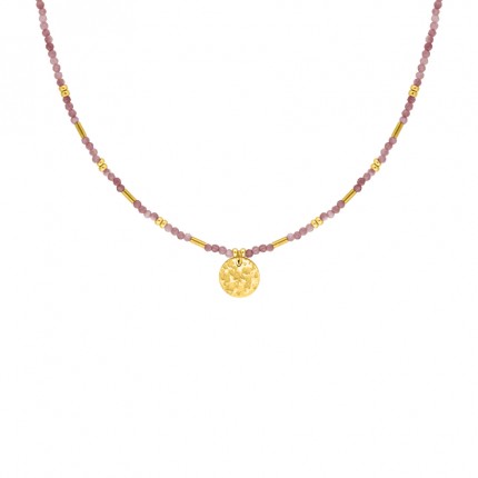 Collar de acero dorado con bolas de cristal