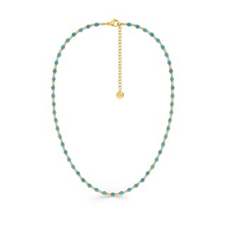 Collar de acero dorado, turquesa sintética y cuentas de cristal