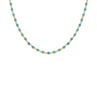 Collar de acero dorado, turquesa sintética y cuentas de cristal