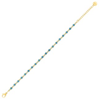 Pulsera de acero dorado con turquesa sintética y cuentas de cristal