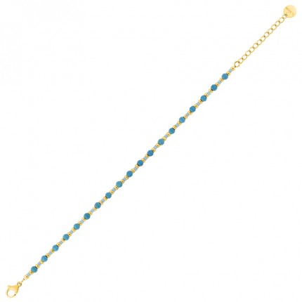 Pulsera de acero dorado con turquesa sintética y cuentas de cristal