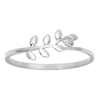 Sortija de plata rodiada  diseño de rama de árbol con hojas
