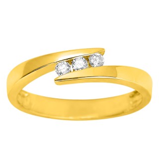 Anel em ouro amarelo de 18K trilogía de diamantes 0.12 ct