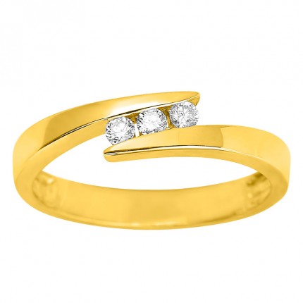 Anel em ouro amarelo de 18K trilogía de diamantes 0.12 ct