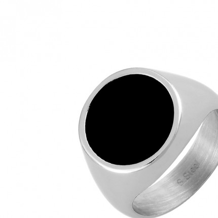 Anillo sello de acero Cargo esmalte negro para caballero