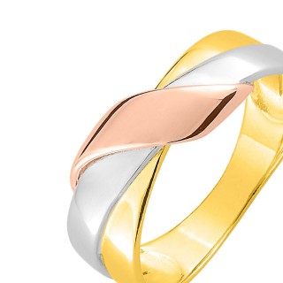 Anillo bañado en oro con 3 aros y diseño nudo tricolor
