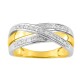 Anillo de oro bicolor 9K cruz con diamante 0.05 ct