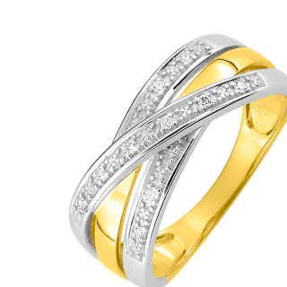 Anillo de oro bicolor 9K cruz con diamante 0.05 ct