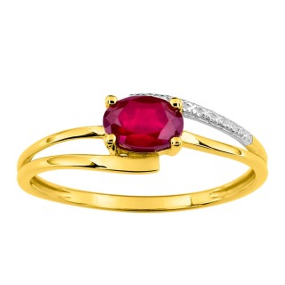 Anillo de oro bicolor de 9K con rubí central