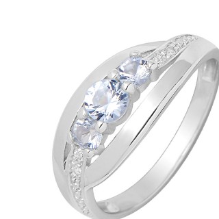 Anillo de plata con 3 circonitas azules y diseño de aro
