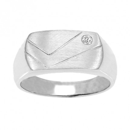 Anillo sello plata rectangular y circonita para caballero