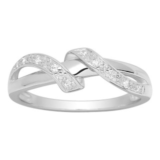 Anillo de plata con diseño de 2 tiras cruzadas con circonitas
