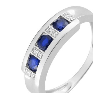 Anillo de oro blanco blanco con 3 zafiros