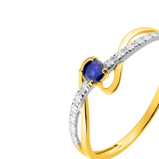 Anel em oro bicolor 9k com safira