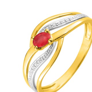 Anillo de oro bicolor rubí con circonita