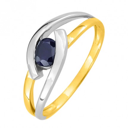 Anillo de oro bicolor oval con zafiro y puente