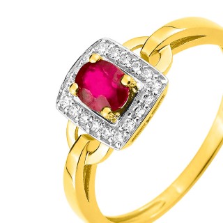 Anillo de oro bicolor 9K entrelazado con brillos rubí