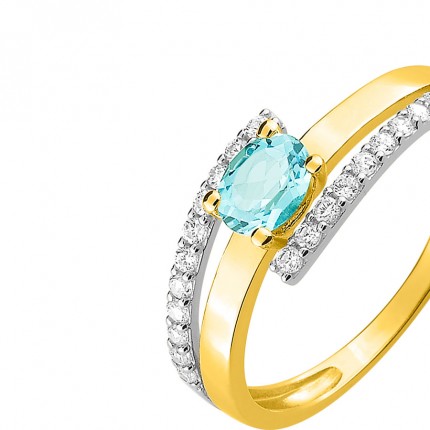 Anillo de oro bicolor 9K con 3 tiras agua marina