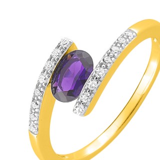 Anillo bañado en oro con amatista violeta y circonita Oro Vivo