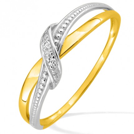 Anel em ouro bicolor 9K duplo com diamante 0.01CT