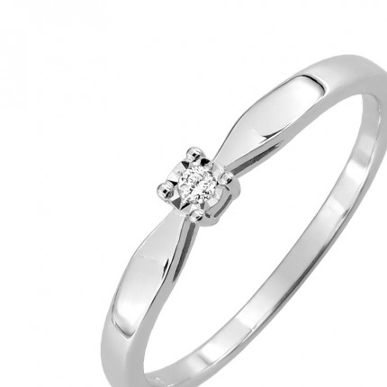 Anel em ouro branco 9K com diamante 0.02CT