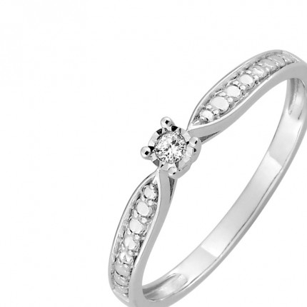 Anillo de oro blanco 9K decorado con diamante 0.03CT