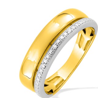 Anel em ouro bicolor 9K duplo aro e diamante 0.015CT