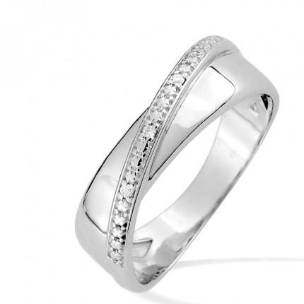 Anel em ouro branco 9K cruzado com diamante 0.015CT