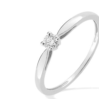 Anillo de oro blanco 9K 4 garras y diamante 0.10CT