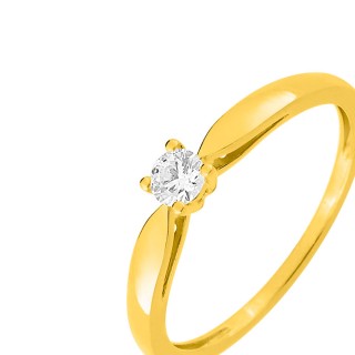 Anillo de oro amarillo 9K 4 garras y diamante 0.13CT
