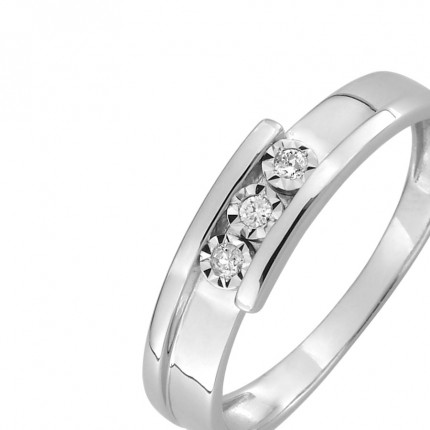 Anel em ouro branco 9K trilogy e diamante 0.045CT