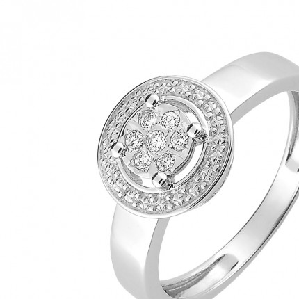 Anillo de oro blanco 9K círculo y diamante 0.046CT