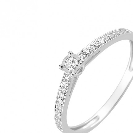 Anillo de oro blanco 9K decorado con diamante 0.06CT