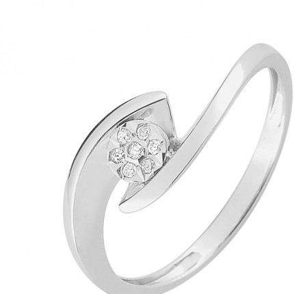 Anillo de compromiso de oro blanco 9K ilusión invisible y diamante 0.029CT