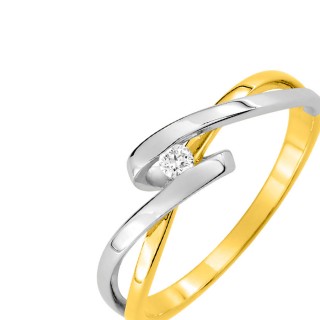 Anillo de compromiso de oro bicolor 9K invisible y diamante 0.04CT