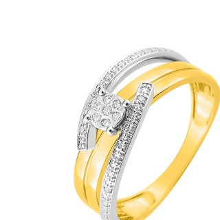 Anillo de compromiso de oro bicolor 9K de compromiso y diamante 0.047CT