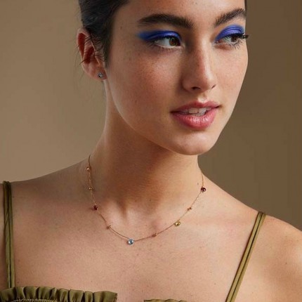 Collar de oro amarillo 9K con piedras de colores
