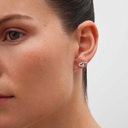 Pendientes de oro blanco 9 KT corazón duplo
