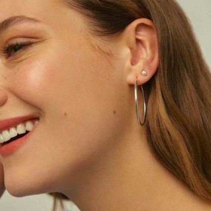 Pendientes de aro de plata en tubo 40MM