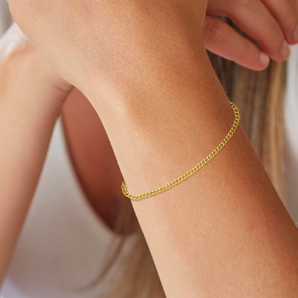 Fio em ouro amarelo 18K gourmette diamantada, 1,86 mm